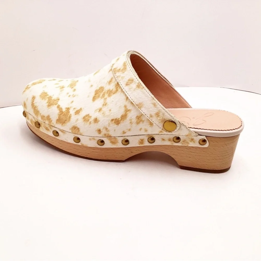 NEW J. Crew Calf Hair Convertible-Strap Tan and Cream Leather Clogs - Picture 6 of 9